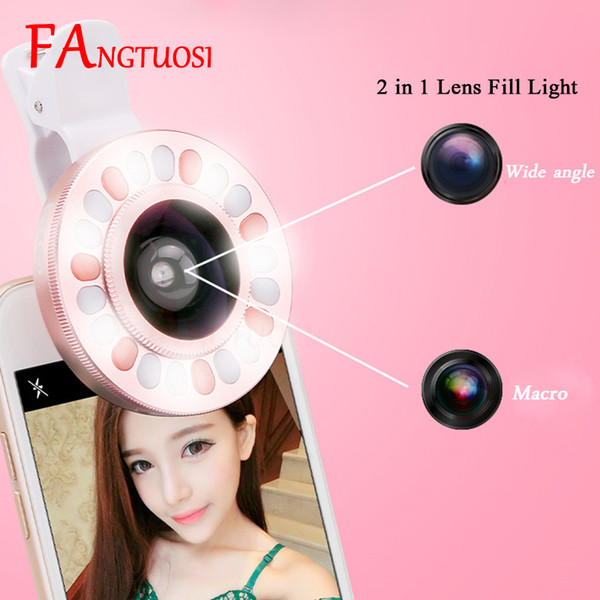 FANGTUOSI 3 in 1 Phone Camera Selfie Ring Light LED Lens Flash Light For iPhone Portable Smartphone Clip-on Wide Angle Light