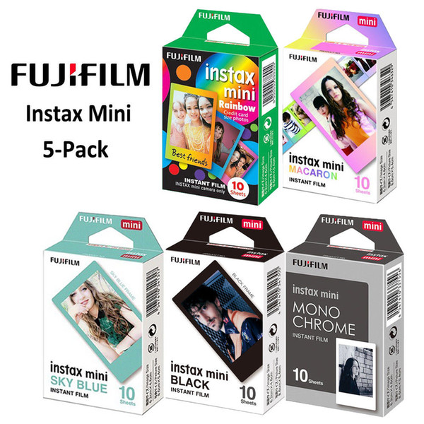 For Fujifilm Instax Mini 8 9 25 90 50s Film Camera, 50 Sheets Instant Photo Paper ( Rainbow, Macaroon, MonoChrome, Black, Blue )