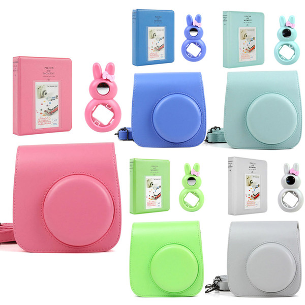 5 Colors Quality PU Leather Camera Case + Photo Album + Rabbit Selfie Lens for Fujifilm Instax Mini 9/Mini 8 Instant Film Camera