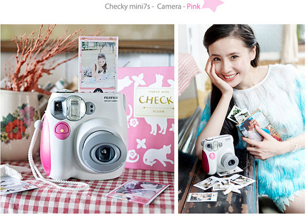 Free shipping a beauty essential imaging Polaroid camera pink blue AF flash mini7S