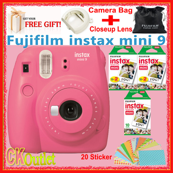 100% Genuine Fujifilm Instax Mini 9 Flamingo Pink + 50PCS Sheet Fujifilm mini White Film for Polaroid Instax Mini 8 70 90 NEO