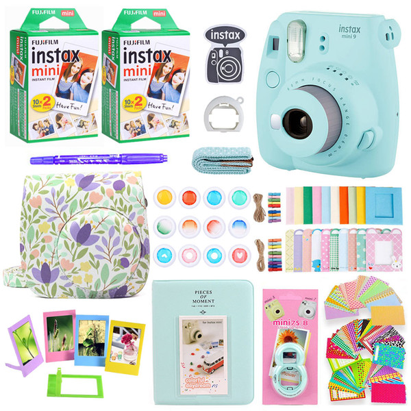 Instax Mini 9 Instant Photo Printing Camera With 40 Sheets Mini Film Paper Camera Shoulder Strap Bag Accessories Bundle