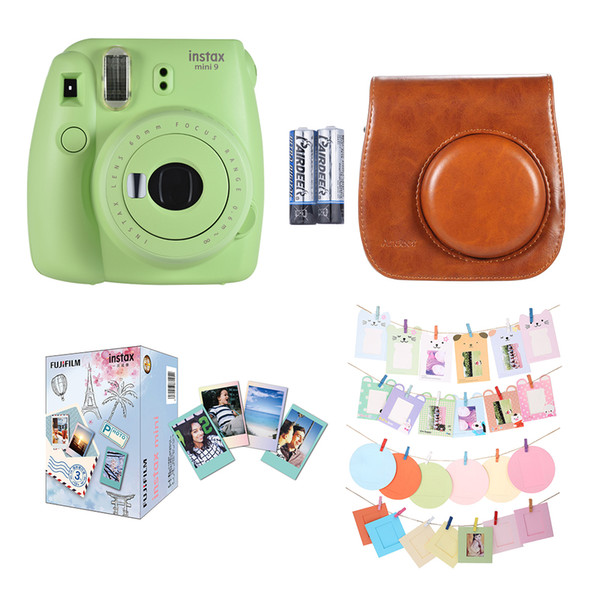 Instax Mini 9 Instant Camera Film Cam Green+Leather Camera Case Bag+30*Instant Film Photo Paper +Camera Accessories Kit