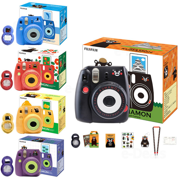 Instax Mini KUMAMON Instant Photo Camera Set, 5 Colors Camera+Film+Notebook+Stickers+Special Key Ring+Strap+Selfie Lens