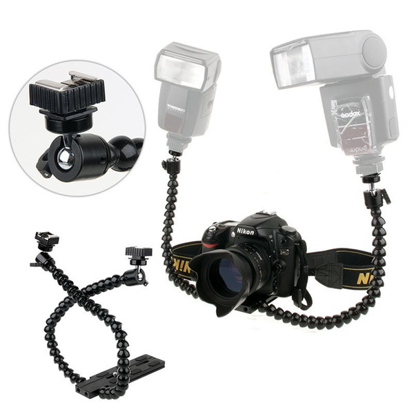 Flexible Macro Shooting Dual-arm Shoe Double Bracket for Flash for Camera Photography Studio