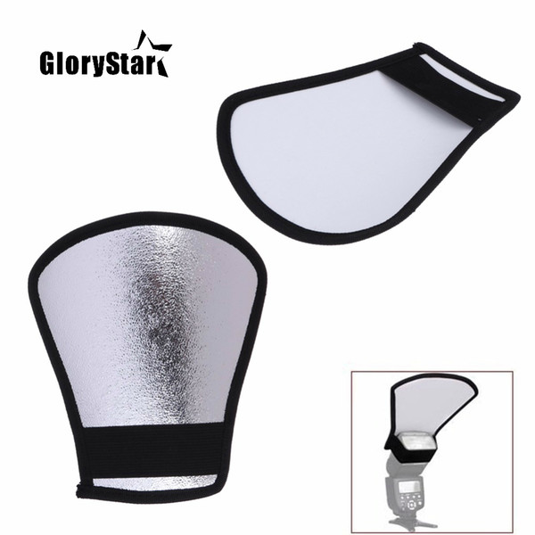 GloryStar 1pcs 2-in-1 Silver/White Camera Flash Diffuser Softbox Photo Flash Light Reflector For Canon Cameras Size 11*18*20cm