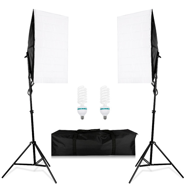 Photography Lighting Kit 2pcs 2m light stand +2pcs 50*70CM Wired Softbox E27 Lamp Holder + portable bags Photo Studio kits