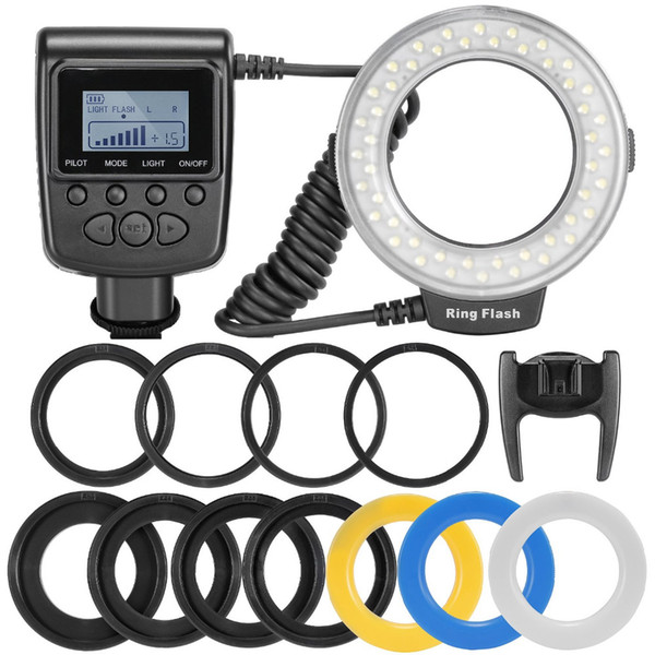 RF-550D Macro LED Ring Flash Light Speedlight for NIKON Canon Olympus (HDMI) DSLR Cameras + LCD Display free shipping