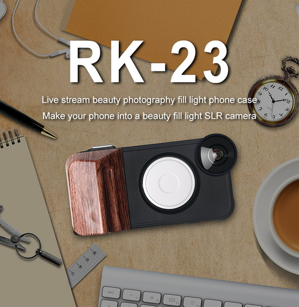 RK23 for iPhone 8 & 7 & 6S 6 Selfie 9 Levels of Brightness Beauty Fill Light Phone Case With Wide Angle + Macro + Fisheye Lens free DHL