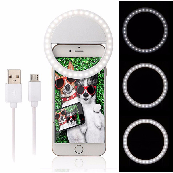 Hot Rechargeable 36 LEDs Phone Ring Light Universal Night Selfie Photography Ring Light Up Flash Lamp 3 Brightness Levels