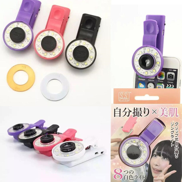 Mini Selfie Filter LED Flash Fill Light Camera Micro-lens Enhancing Clip External Spotlight Wide Angle Fish Eyes Lens for iPhone Samsung HTC