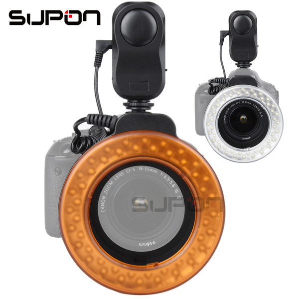 SUPON W48 200LM LED Macro Speedlite Ring Flash Light for DSLR Camera Flashes Accessories Diffuser Filter+Adapter rings Fashion