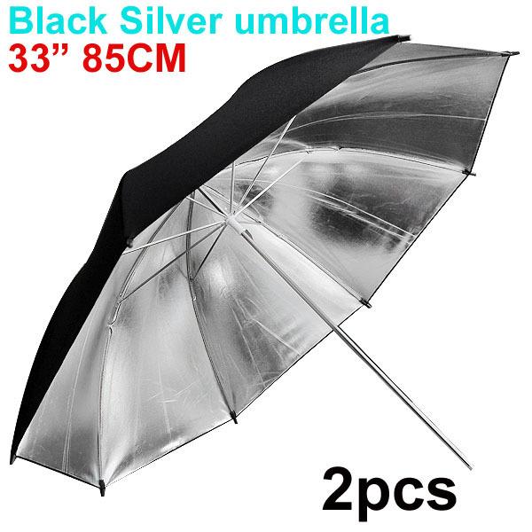 Wholesale-2PCS/Lot Wholesale 32inch Studio Flash Black Silver Reflector Umbrella 80cm