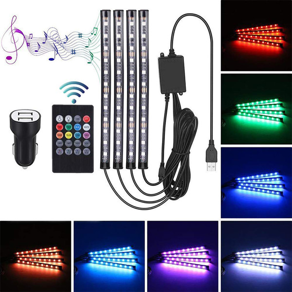 7 Colors Car Styling Atmosphere Lamps Bluetooth Car Interior Light With Remote Control 4 in 1 Car LED RGB Decorative Strip Light