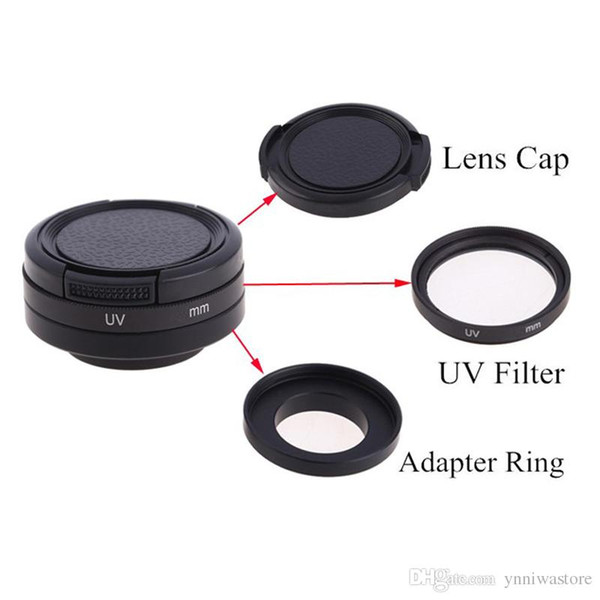 10pcs/lot 3 In1 37mm / 40.5mm / 52mm / 58mm UV Filter Lens Protector+Adapter Ring+ Lens Cap for Go Pro HD Hero 4 /3 plus