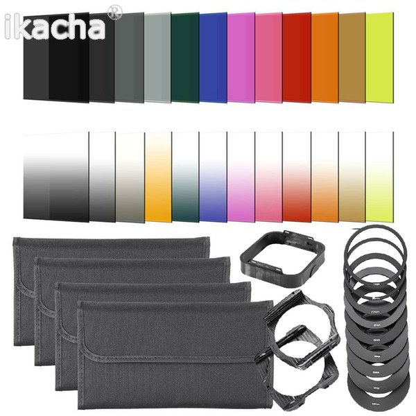 40 in 1 Camera Lens Filter Kit 24 Graduated Full Color nd filter Set+9 Adapter Ring+2 Holder+Lens Hood+4 Filter Bag