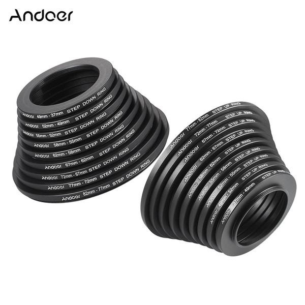 Andoer 18pcs 37-49-52-55-58-62-67-72-77-82mm Aluminum alloy Step Up / Step Down Lens Filter Adapter Ring Kit