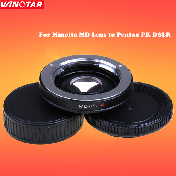 Camera Lens Mount Adapter with Optical Glass for Minolta MD Lens to Pentax PK DSLR Body Infinity Focus MD-PK