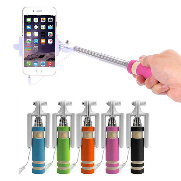 Monopod Wired Selfie Stick Super Mini Cable Take Pole Foldable all-in-one Monopod Self Timer Kit With Groove For Smartphone In Retail Box