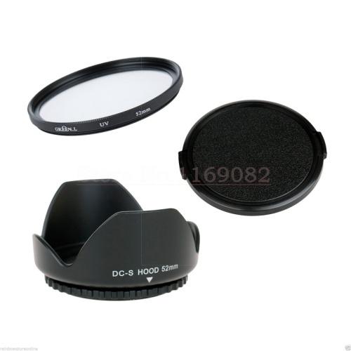 Wholesale-3 in 1 52mm Lens Cap cover + Flower Lens Hood + Green.L UV Filter For 52mm Panas&nic Lumix DMC G1 G2 G10 FZ200 FZ62