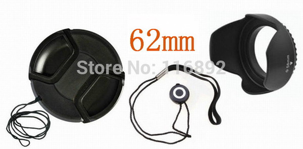 Wholesale-62mm center pinch Snap-on cap cover +lens cap line+62mm lens hood for C N free shipping