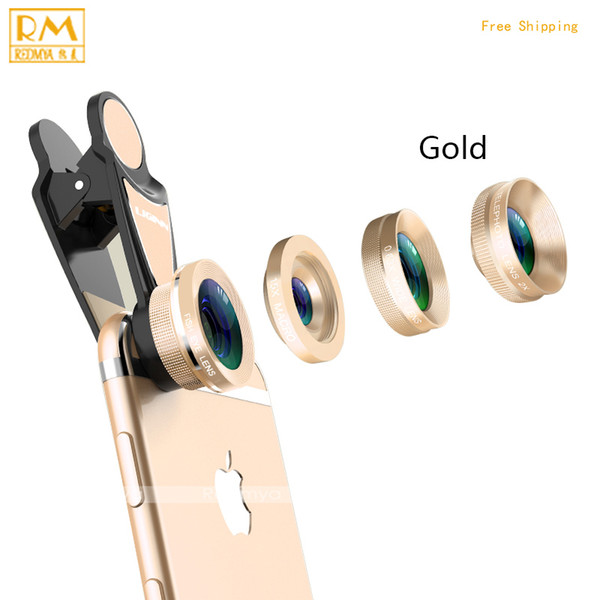 4 in 1 Phone Lens Fisheye Camera Mobile Phone Lenses 15X Macro Lens 0.63X Wide Angle Universal Clip For iPhone 7 For Samsung S8