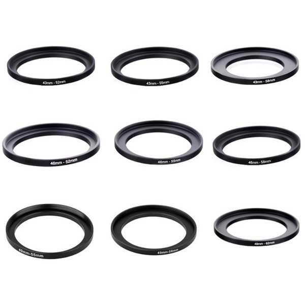 10pcs 43-52 43-55 43-58 46-52 46-55 46-58 49-55 49-58 49-62mm Metal Step Up Rings Lens Adapter Filter Set