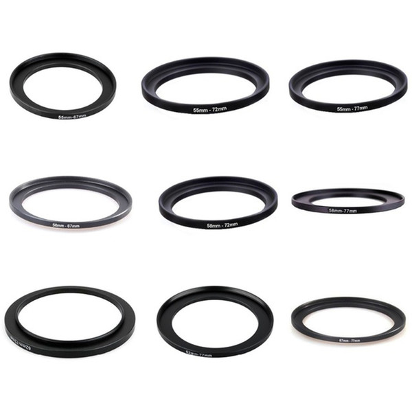 10pcs 55-67 55-72 55-77 58-67 58-72 58-77 62-72 62-77 67-77mmMetal Step Up Rings Lens Adapter Filter Set