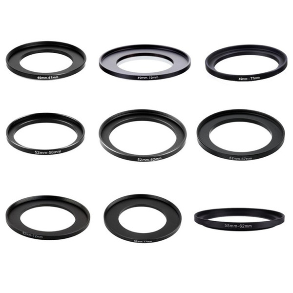 10pieces 49-67 49-72 49-77 52-58 52-62 52-67 52-72 52-77 55-62mm Metal Step Up Rings Lens Adapter Filter Set