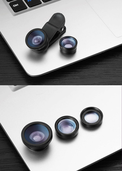 3 In 1 Universal Metal Clip Phone Camera Lens Fish Eye + Macro + Wide Angle For iPhone 7 Samsung Galaxy S8 with retail package