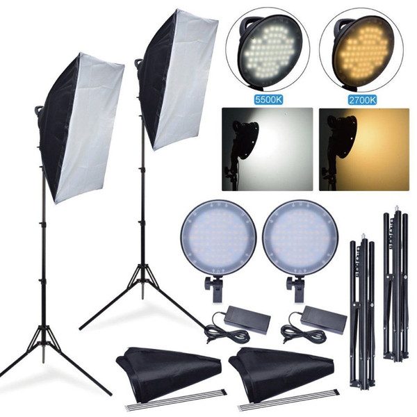 wholesale 45W 2700K 5500K LED Dimmable Studio Photo Light + Softbox + Stand Kit for Photography Camera Phone Video Lighting