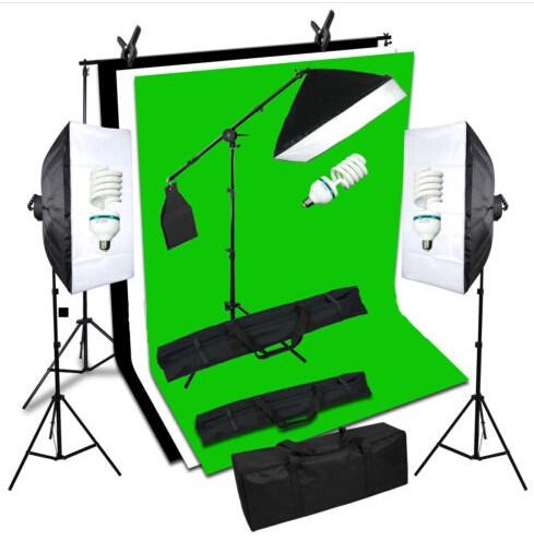 Photography Studio Set:Backdrops(Green,Black,White)&background support&softboxes&Studio Light Stand&Carry bags