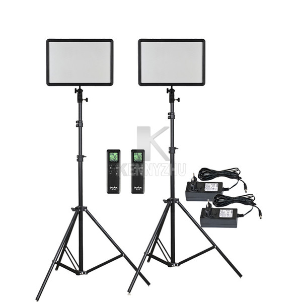 2x Godox Ultra Slim LEDP260C 256pcs LED Video Light Panel Lighting Kit +2m Stand + Controller 30W 3300-5600K Dimmable Brightness