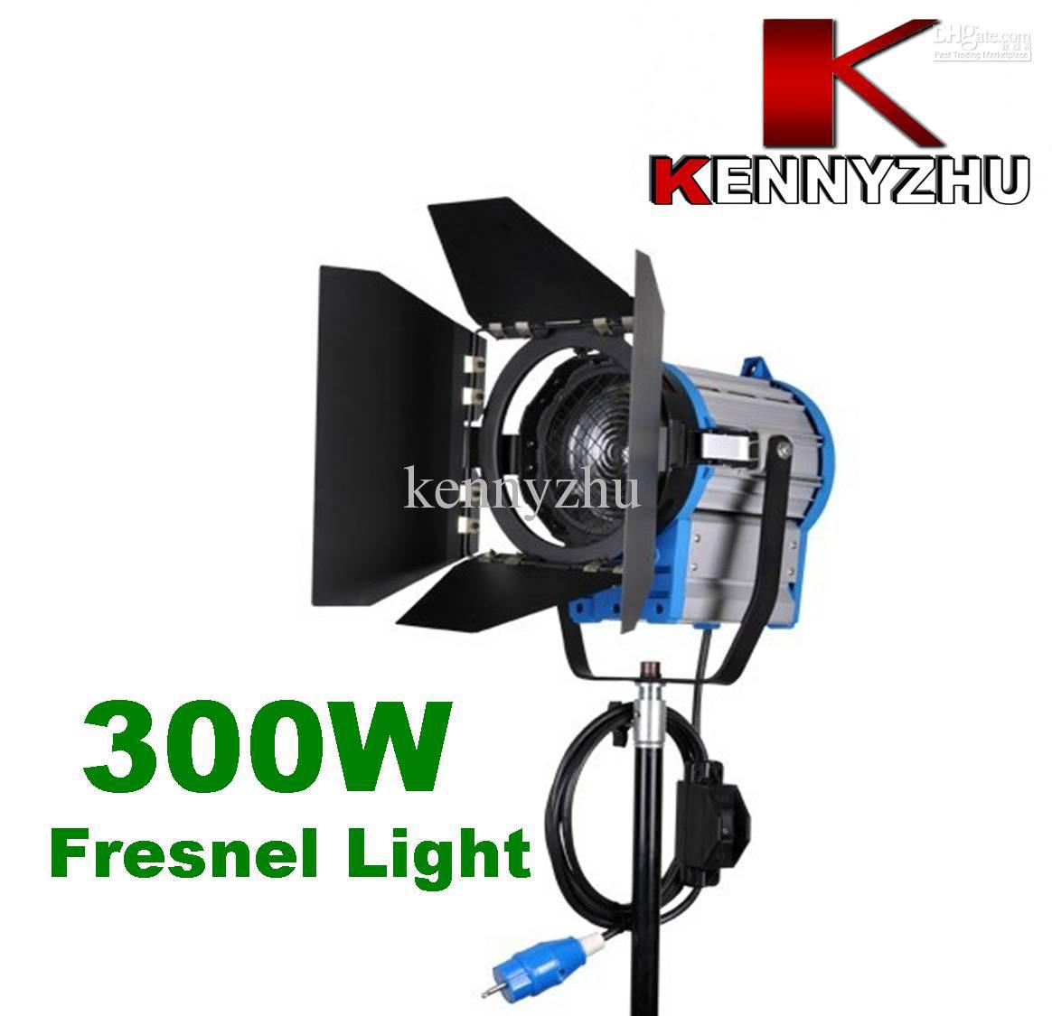 Continous Lighting Video Studio Fresnel Tungsten Light 300W + Bulb+Barndoor GY9.5 80mm Lens Diameter Via Fedex DHL