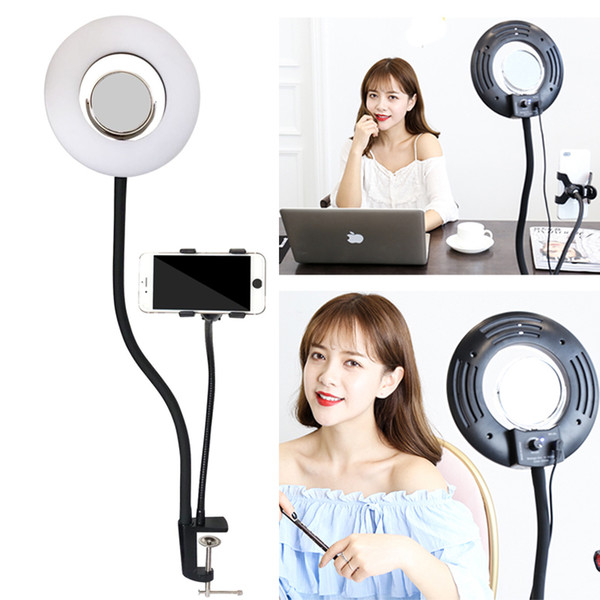 8'' 24W 5500K 120PCS Selfie Ring Light Dimmable LED Lazy Bracket Tabletop Cell Phone Holder Clip For Iphone HTC HUAWEI