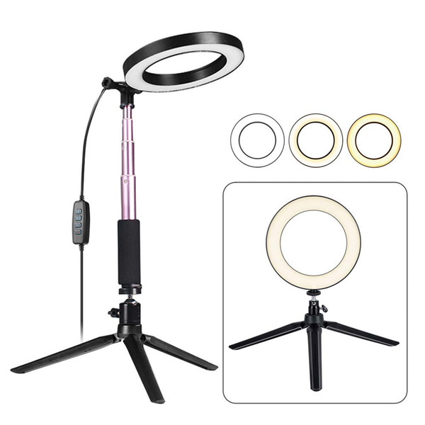 LED Ring Light with Tripod Stand Selfie Stick, 6-inch Dimmable Floor/Table Annular Lamp for Selfie, Makeup, Live Stream, Youtube, Vlog