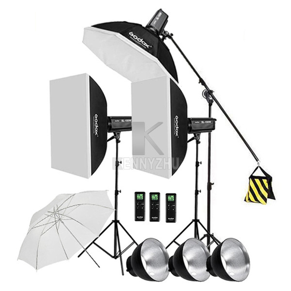 3x Godox Continuous Lighting SL-200W CRI93+ 16 Channels 5600K 200W LED Video Light Kit +120cm Octa Softbox +2.8m Stand +Boom Arm