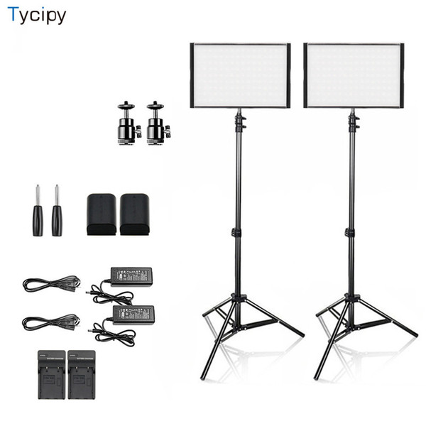 wholesale LED Video Light 2pcs Photo Studio Photography Lighting Bi-color Adjustable with Stand Hot Shoe for Sony Nikon Facebook