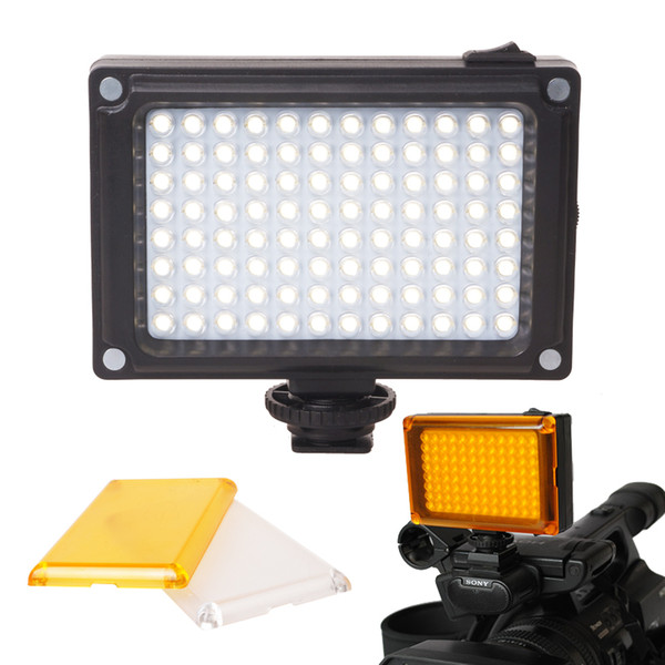 Mini 96 LED Video Light Photo Lighting on Camera Hotshoe LED Lamp Lighting for Camcorder with Indepent Power Switch and White Yellow Filters