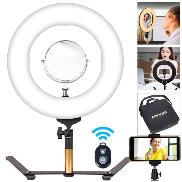 14'' BI-color LED Ring Selfie light with Stand Photography Makeup Lamp Dimming for Phone Photo Studio YouTube Video