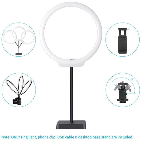 LED Ring Light 2-Power 5W/10W Dimmable Bi-color 3200-5500K On-Camera Light with Stand Base, Soft Tube, Cellphone Clam