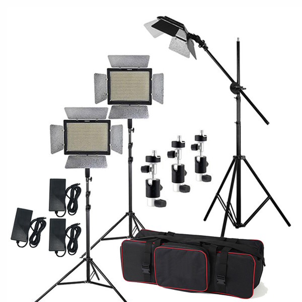 Studio lighting kit 3pcs Yongnuo YN600L II 3200-5500K Bi-color 600 LED Video Light Panel + Power Adapter +2m Stand + Boom Arm + Carrying Bag