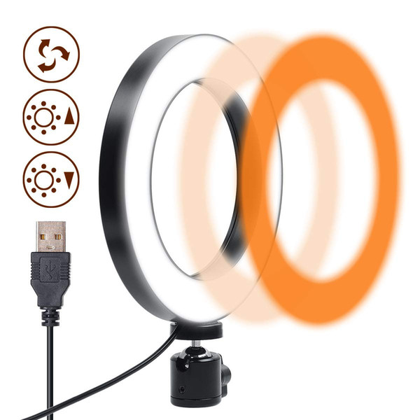 LED Ring Light, Dimmable with Plastic 3 Lights Mode 360 Degree Rotating 6 Inches USB Beauty Rejuvenation Soft Light for Makeup