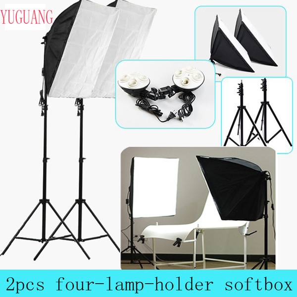 Photo Studio 50*70cm Softbox Continuous Lighting 4 in 1 E27 Socket Light Lamp Holder with 2Pcs light Stand Photography Kit