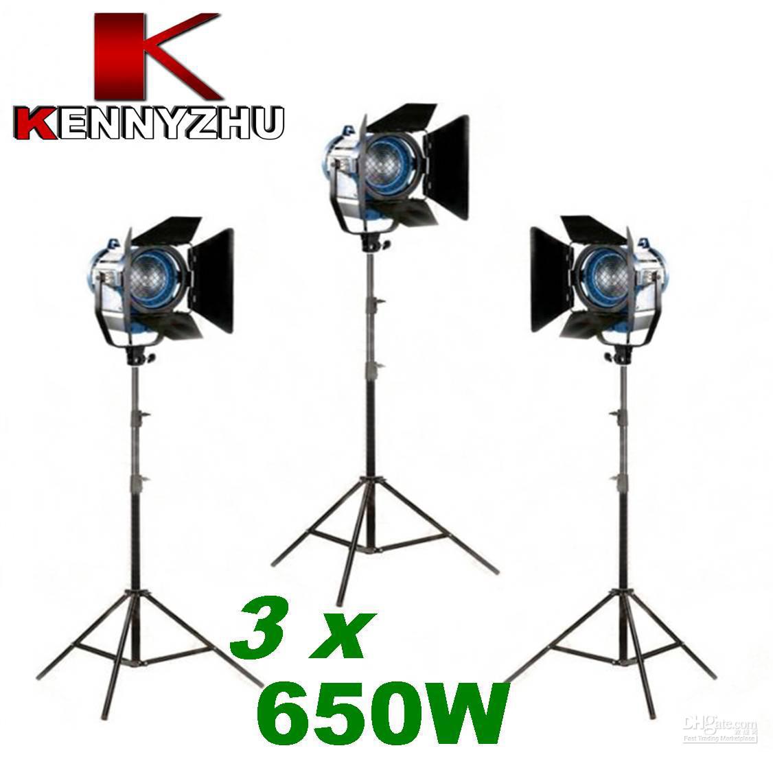 Continous Lighting Kit Video Studio Fresnel Spotlight Tungsten Light 3 x 650W + 2.8m Light Stands + Bag