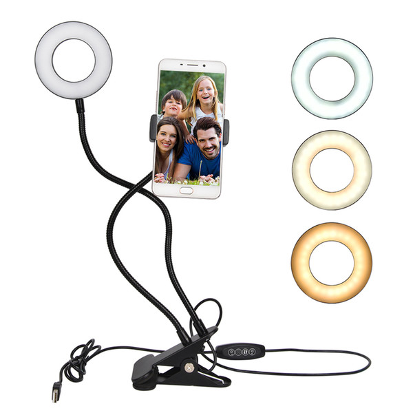 Selfie Ring Light with Cell Phone Holder for Live Stream and Makeup, LED Camera Light With Long Arms for iPhone Android Phone