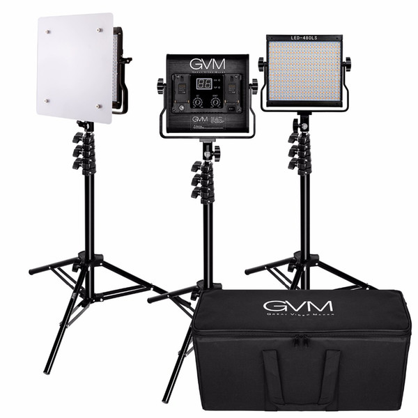 GVM 480LS 3 Set LED Video Light with Stand Kit 2300K-6800K CRI97 Dimmable Video Light Panel for Photography and Video Lighting