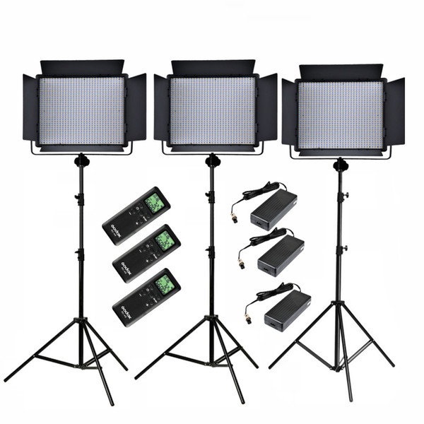 wholesale 3x 1000 LED 3300-5600K Wireless Remote Control Video Light Kit LED1000C + 2.8m Stand + Power Adapter for Studio Lighting