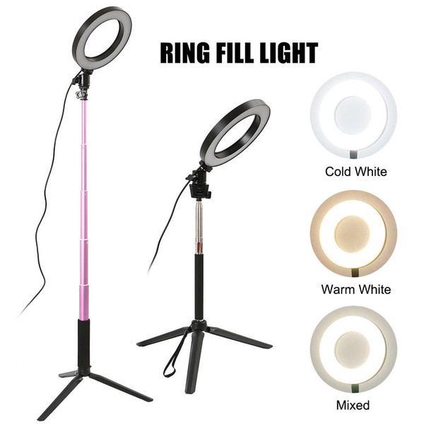 Camera Photo Studio Phone Video LED 3 Modes Dimmable 16cm Ring Light Photo Phone Video Fill Lamp With Retractable bracket Stand