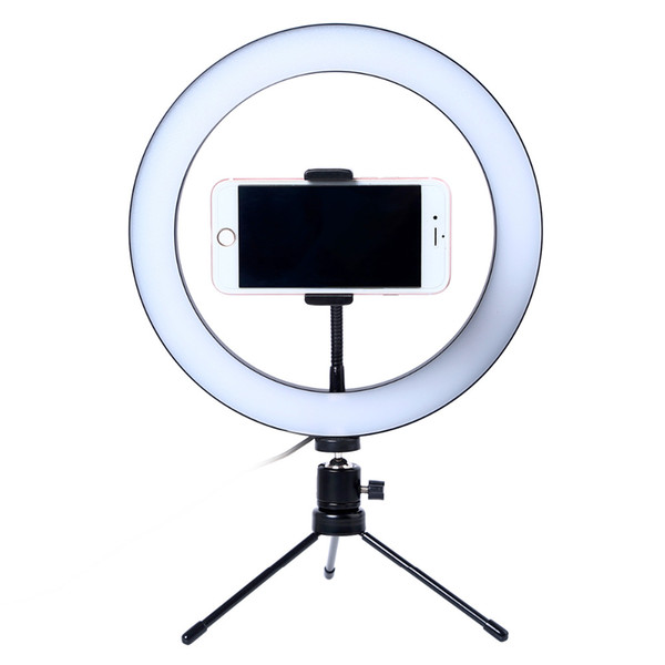 Photography LED Selfie Ring Light 26CM Dimmable Camera Phone Ring Lamp 10inch With Table Tripods For Makeup Video Live Studio